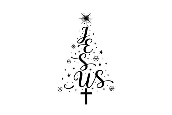 Christian Jesus Christmas Tree Typograph for Graphics & T-Shirt Designs
