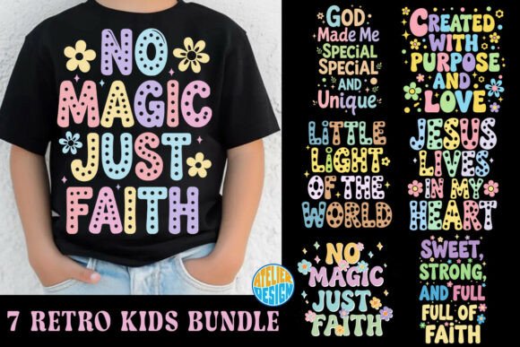 Retro Christian Kids Svg Png Bundle for T-Shirt Designs & Graphics